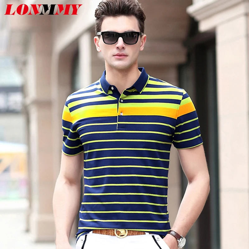 LONMMY M 3XL Cotton polo shirt men Short sleeve Stripe polos wear