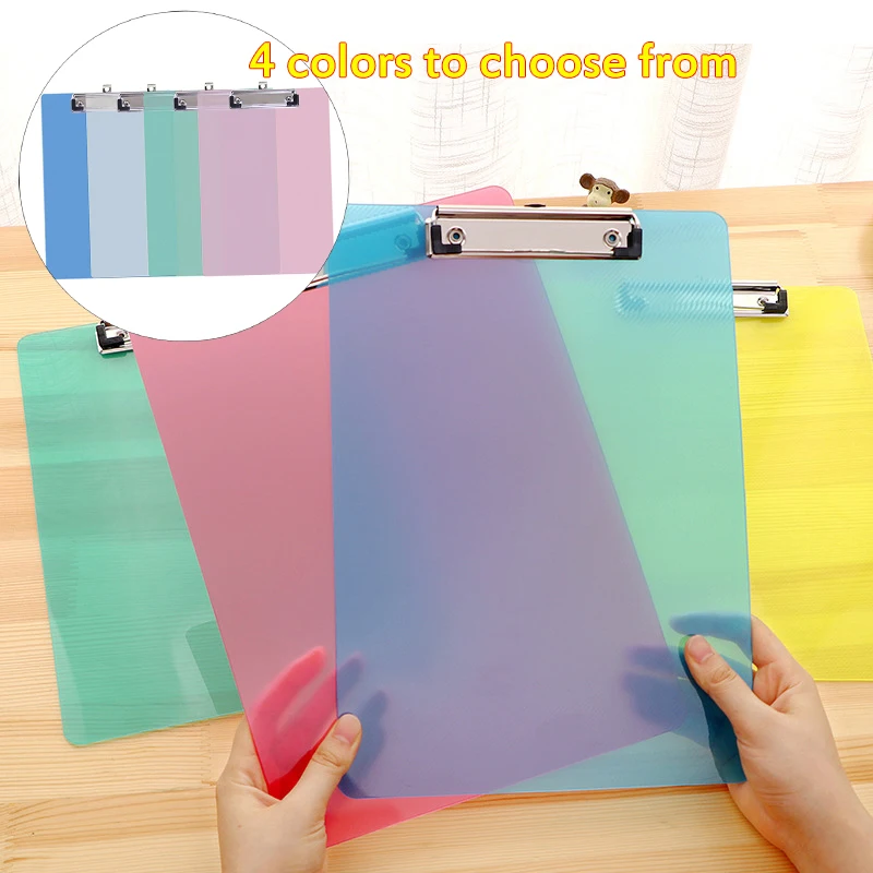 

A4 Plastic transparent writing board splint School office Folder transparent plastic clipboard (4 colors)