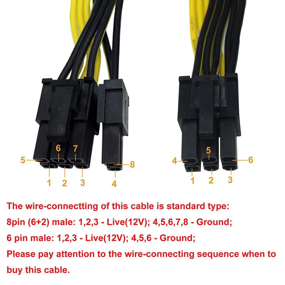 6Pin Штекерный двойной 8Pin (6 + 2) Мужской модульный силовой кабель удлинитель шахтный