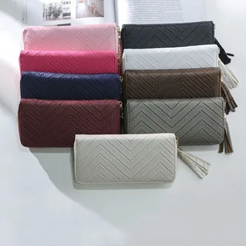 

10PCS / LOT Women Long Wallet Ladies Leather Clutch Wallets Fashion Tassel Purse Women Long Leather Money Bag
