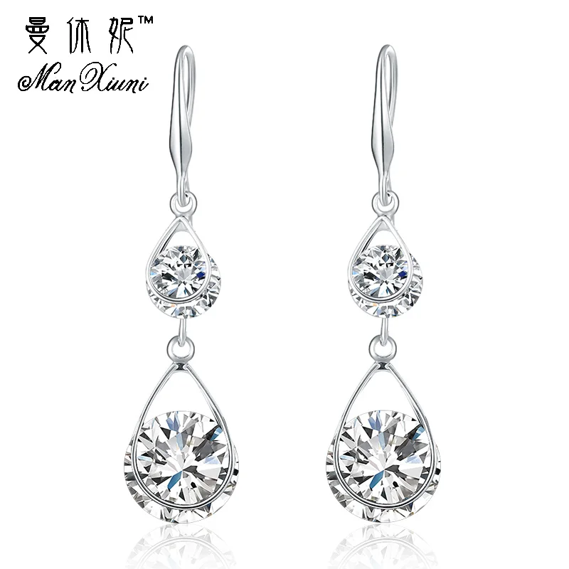 

Women Trinket Elegant Charm Earrings for Women With Double Water Drop CZ statement jewelry Dangle Wedding Earrings Jewelry