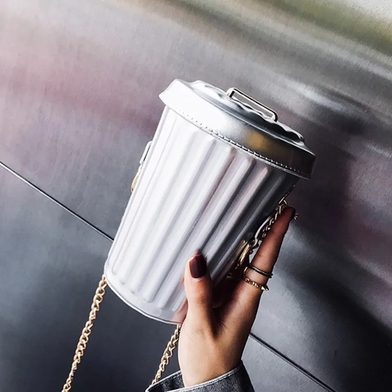 

2019 Personality Trash Can Ladies Shoulder Bag High Quality PU Leather Chain Purse Crossbody Messenger Bag Female Handbag C271