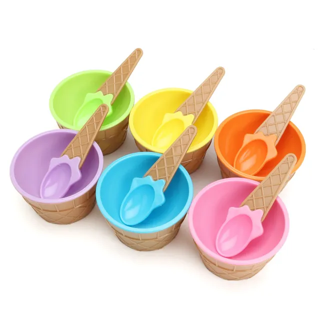 Buy Summer Ice Cream Bowls Spoons Set Colorful Plastic