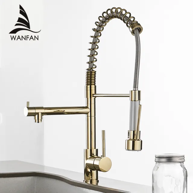 Special Offers Kitchen Faucets Gold Torneira Para Cozinha Faucet for Kitchen Sink Single Pull Out Spring Spout Mixers Hot Cold Water Tap 866021