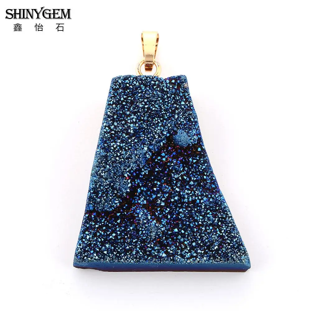 ShinyGem 28 43 мм натуральный минеральный кристалл кулон радуга/синий/золото/серебро