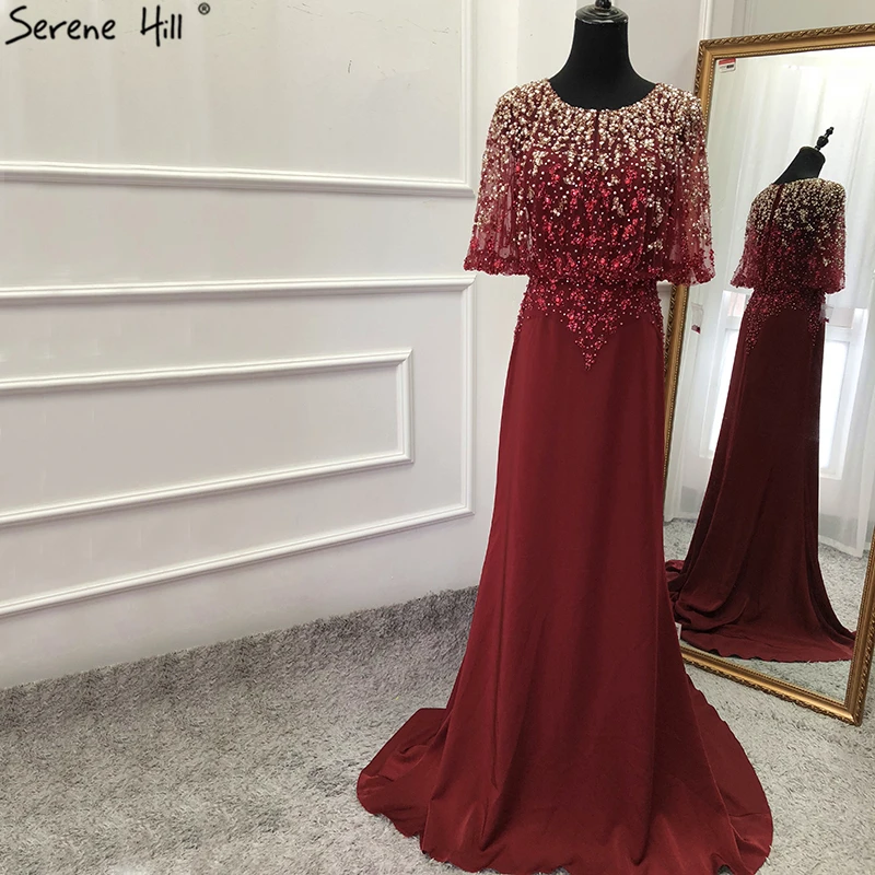 Новые винно-красные вечерние платья из жемчуга с бусинами для невесты, модное элегантное вечернее платье Русалка BLA6617
