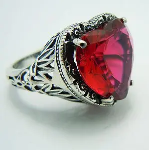 

Free shipping 2015 pirate ship silver carving decoration style restoring ancient ways of heart-shaped rubies female ring