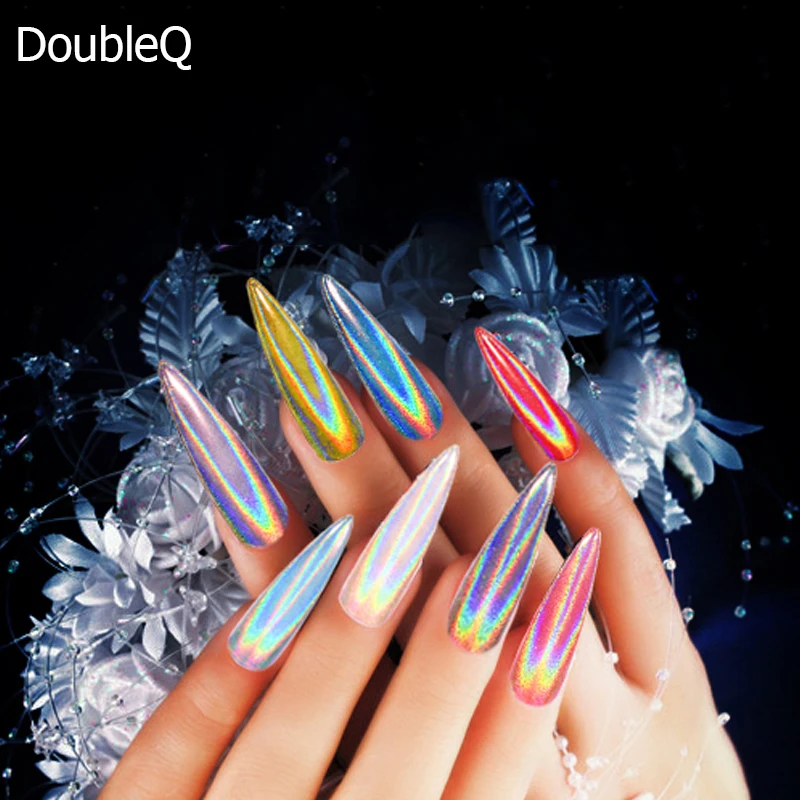 0.2g الليزر مسحوق التصوير المجسم بريق بودرة لامعة للأظافر هولو قوس قزح كروم مرآة مسحوق الغبار مسمار ديكور فني