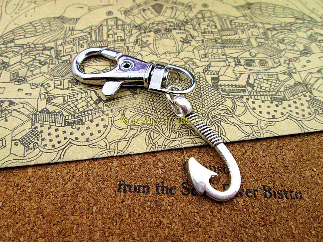 High quality Key chain fish hook keychain 13x31mm Steampunk Large Fish
