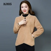 XJXKS принцесса куртки милое пальто женское осень зима шерстяное пальто на молнии куртка Мода Бриллианты мягкие пушистые женские пальто