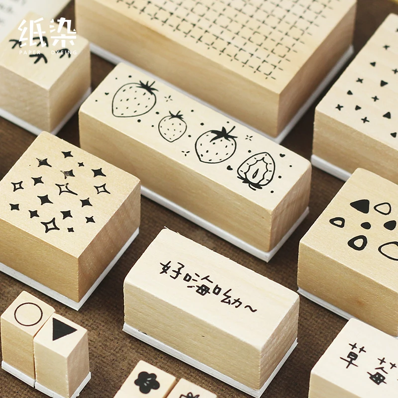 

Vintage Salt Series Strawberry Party Grid Planner Decoration Wood Stamp Craft Wooden Stamp Set for Scrapbooking standard stamp