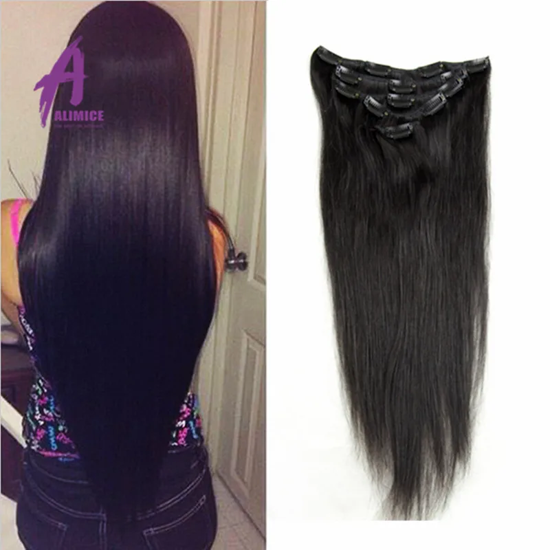 7A Yaki Natural Brazilian Virgin Hair Straight African American Clip In Human Hair Extension Brazilian Remy Human Hair