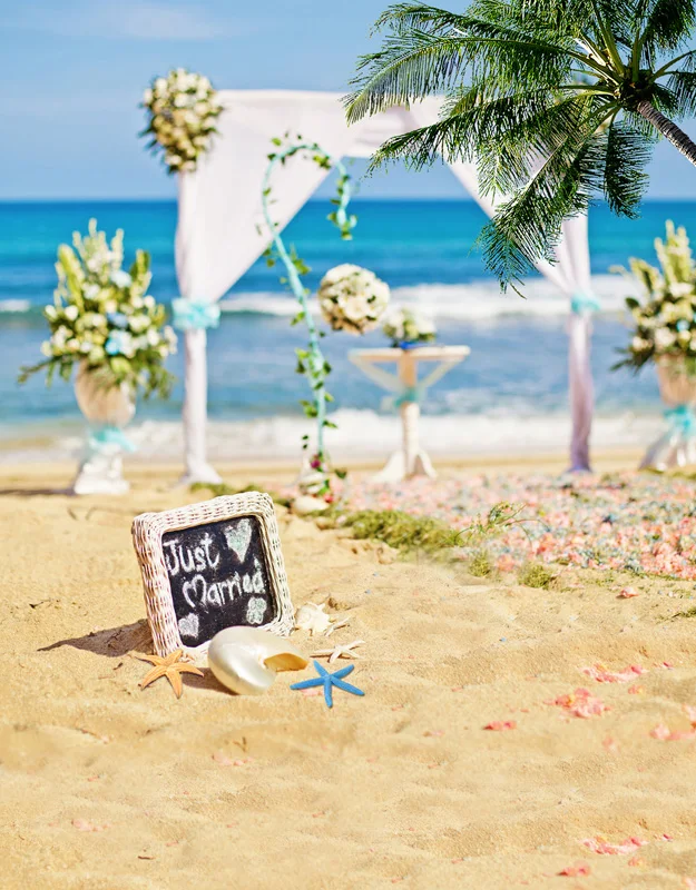 5x7FT Blue Sea Coast Skyline Sand Beach Married Wedding