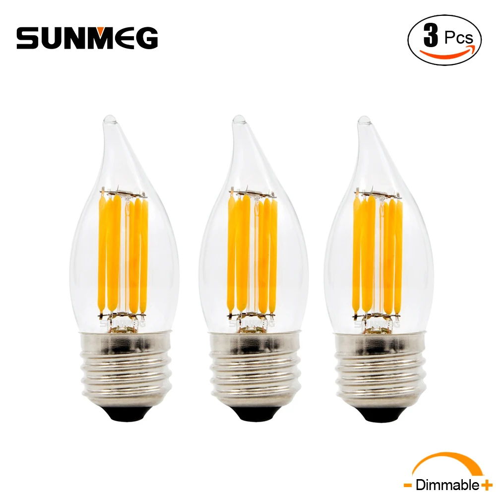 SUNMEG E26 C32 LED Chandelier Light Bulb E12 Base 2W 4W 6W 2700K