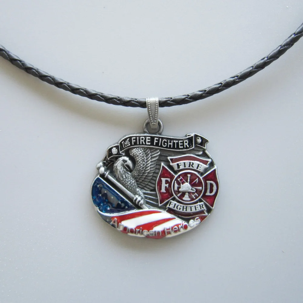 

Hero Fire Firefighter Metal Charm Pendant Leather Necklace Neck Tie also Stock in US