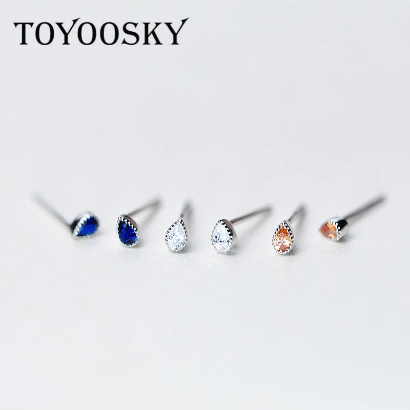 TOYOOSKY 925 пробы серебряные крошечные серьги-капли с кристаллами 3 цвета серьги-гвоздики подарок для мужчин школьниц