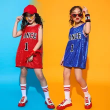 Детские костюмы для бальных танцев с блестками для девочек, красная, синяя футболка с длинным рукавом размера плюс Топ, Одежда для танцев в стиле джаз, хип-хоп шоу для выступлений