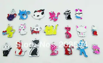 

ME023 Wholesale 100Pcs/Lots DIY Alloy Mixed Enamel Cat Charms Fashion jewelry accessories, charms, pendants