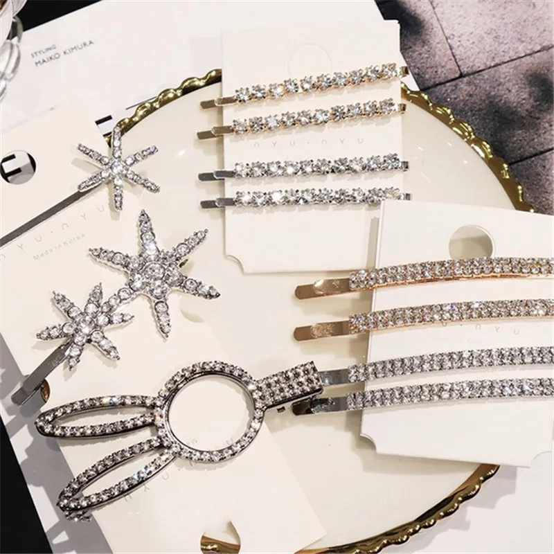 Simple Shiny Crystal Rhinestones Hairpins Barrettes Snowflake Rabbit Shape Hair Clips Hairstyle Styling Tool Hair Accessories