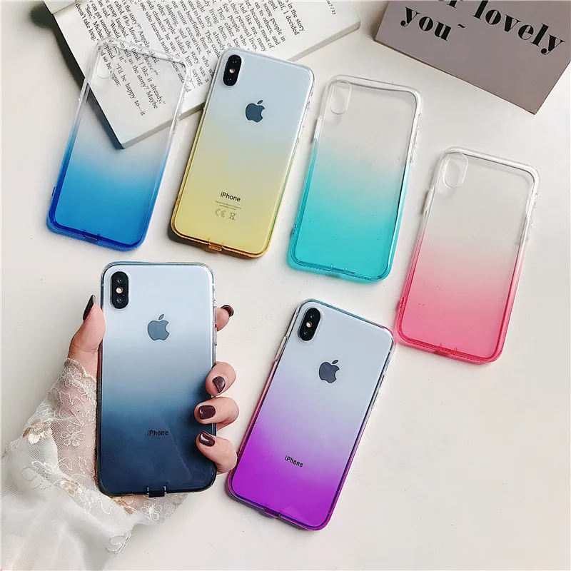 

Gradient Clear TPU Silicone Soft Phone Case For iPhone X XS MAX XR Colorful Rainbow Transparent Back Cover For iphone 8 7 6 Plus