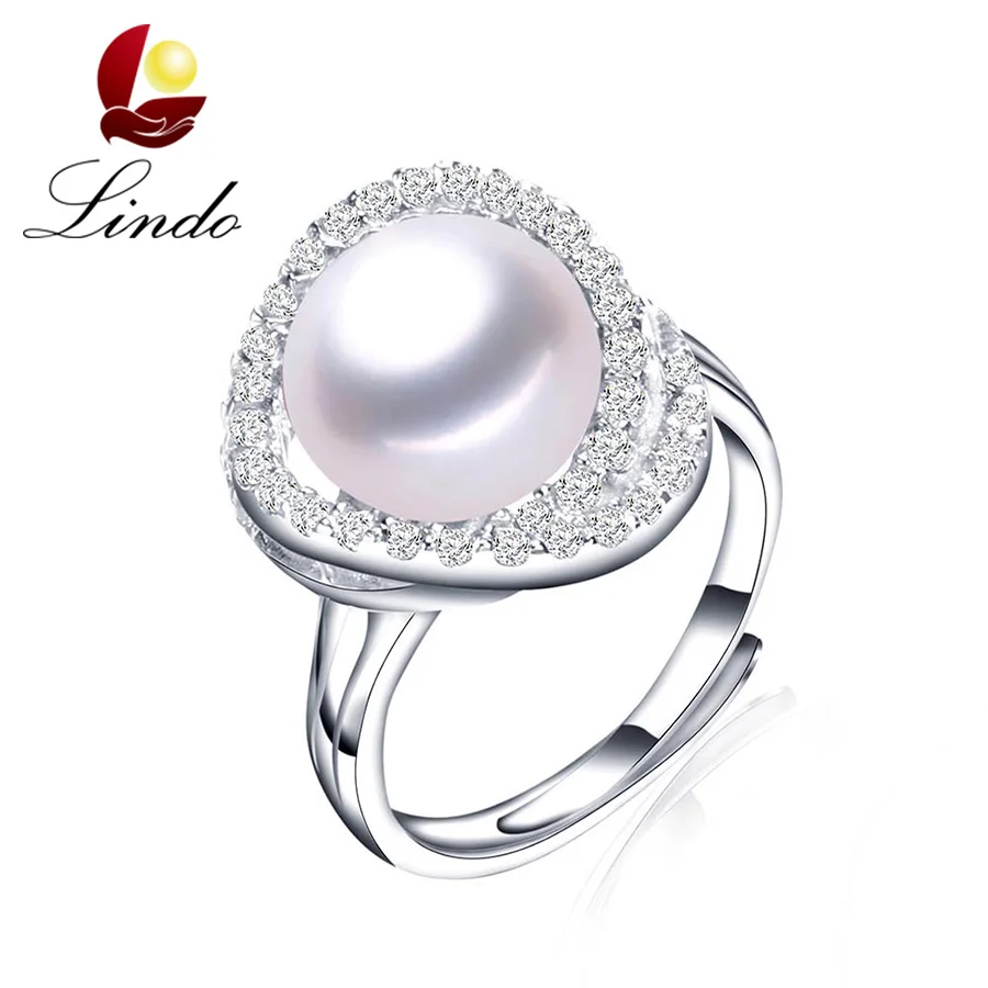 

Lindo Crystal Ring Women Big High Luster 10-11mm Natural Freshwater Pearl Party / Wedding Rings Fashion Silver 925 Jewelry