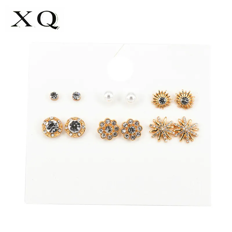 

XQ earrings set combination 6 pairs / set of white imitation pearl flowers Japanese and Korean style women ear accessories