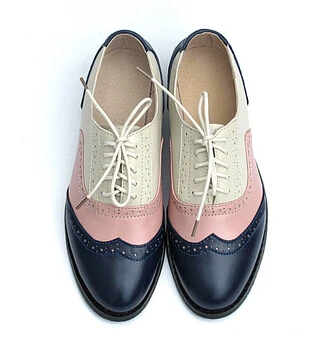Новинка; 31 стиль; zapatos hombre; женские туфли-оксфорды; повседневная обувь с перфорацией типа «броги» в винтажном стиле со шнуровкой; американский стиль 10,5 - Цвет: blue pink beige