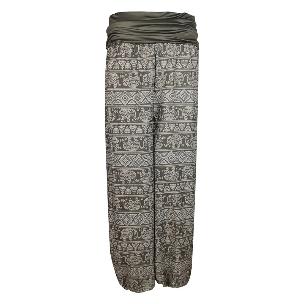 Summer Plus Size Pants Women Ladies Casual Bohemia Printed Pockets Trousers Band Wide Leg Loose High Trousers Harem Pants 5xl wide leg trousers