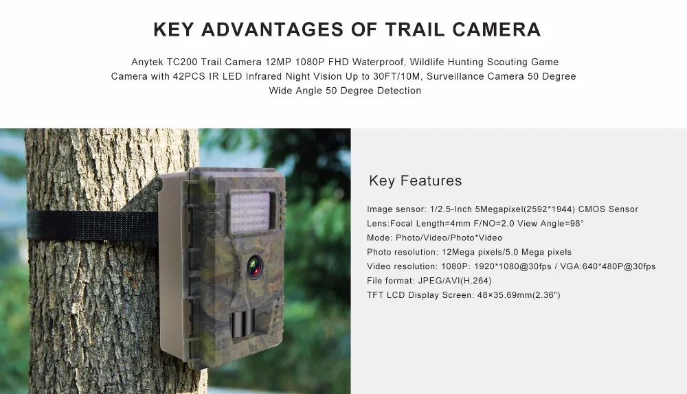 Trail камера 12MP 1080 P 42 шт. Инфракрасные светодиоды 940nm охотничья камера IP66 водостойкая 120 градусов угол Дикая камера