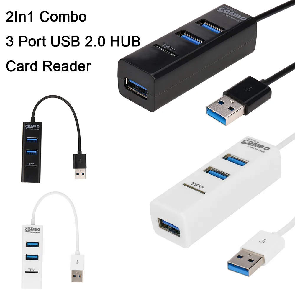 

2In1 Combo 3 Port USB 2.0 HUB Splitter Card Reader for SD TF Micro SD PC Laptop USB HUB High Speed USB 2.0 Hub USB Port Portable