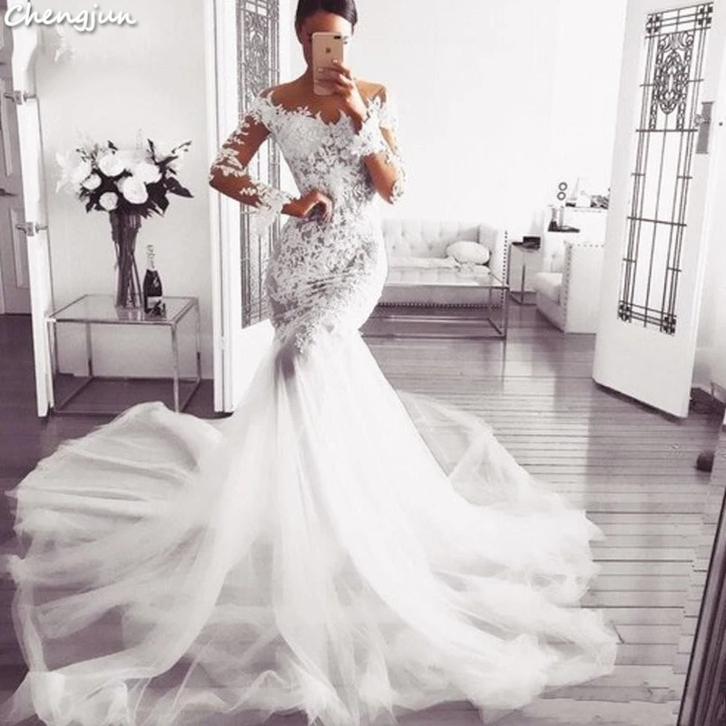 Chengjun Hongkong Angel Romantico Cola Larga Vestido De Novia Sirena Sexy Vestidos De Novia Aliexpress