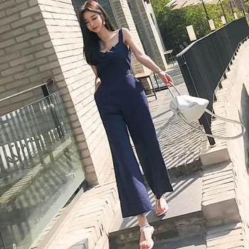 

CINESSD Korea Fleabag Jumpsuit For Women Gothic overalls Pant Suit Sleeveless Slash Neck Loose One Piece macacao feminino