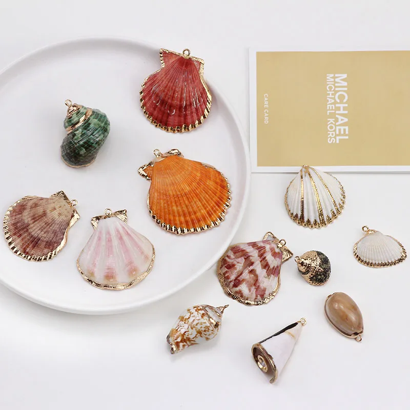 

1pcs Natural Shell Conch Gold-Rimmed Necklace Pendant Charm Findings Diy Earrings Dangler Handmade Jewelry Accessories C349