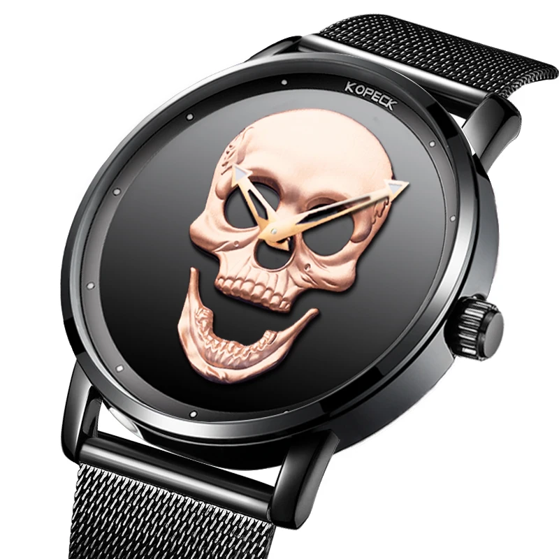 

Fashion Sport Skull Men Watches Milan Stainless Steel Male Clock Luminous Hands Army Military Men's Quartz Watch 3ATM Waterproof