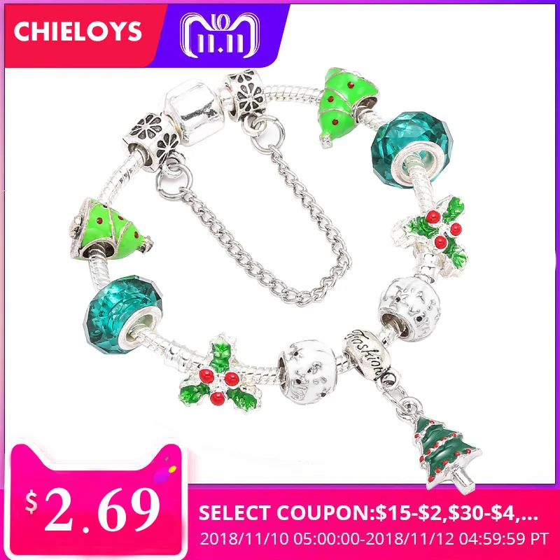 

Boosbiy Christmas tree Pendant Charm Bracelets with Crystal Beads Pandora Bracelet For Kids Women Jewelry Christmas Gift