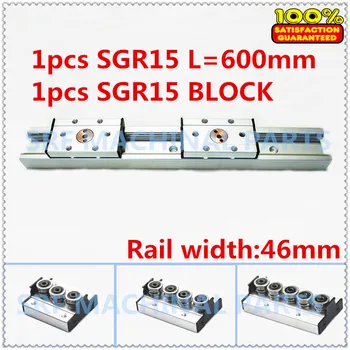 

1pcs Aluminum Square Roller Linear Guide Rail SGR15 L=600mm +1pcs SGB15 wheel slide block linear Motion slide rail for CNC part