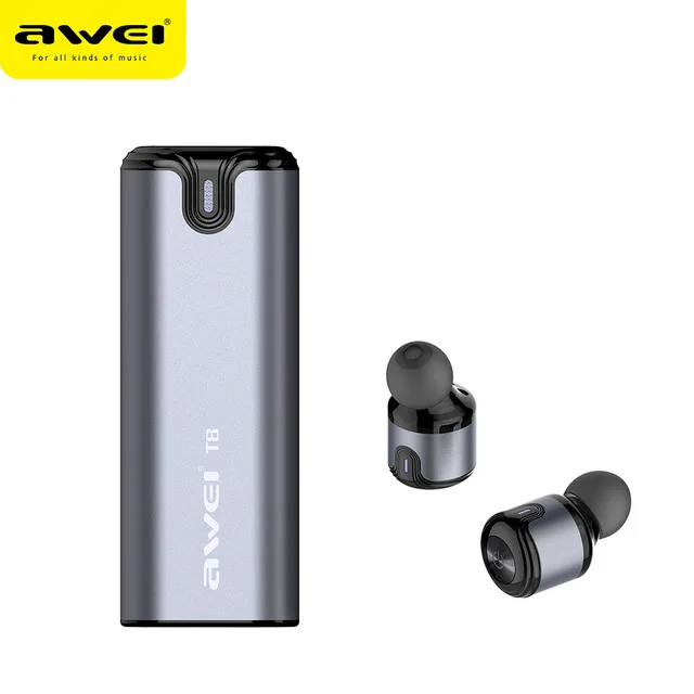 Awei T8 TWS настоящие Беспроводные спортивные Eearbuds наушники с 700 мАч Внешний аккумулятор Двойной микрофон 3D стерео наушники-вкладыши Handfree - Цвет: Gray