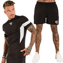 DERMSPE brand suit muscle Men T Shirt Top+Shorts Men Tracksuits Quick-drying compression Causal Sportswear Top Short Trousers