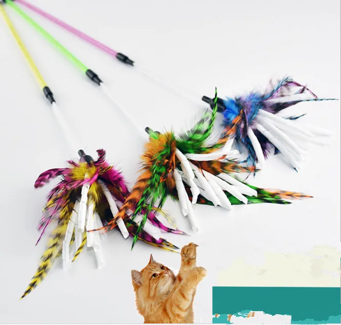 Cat fishing pole cat toy cat sticks teaser colorful feather with paper