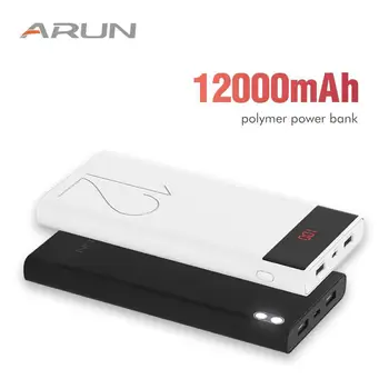 

ARUN 12000 mAh Power Bank External Battery 2 USB LED Lighting Mini Portable Mobile Phone Charger for Xiaomi mi iphone XS 8plus