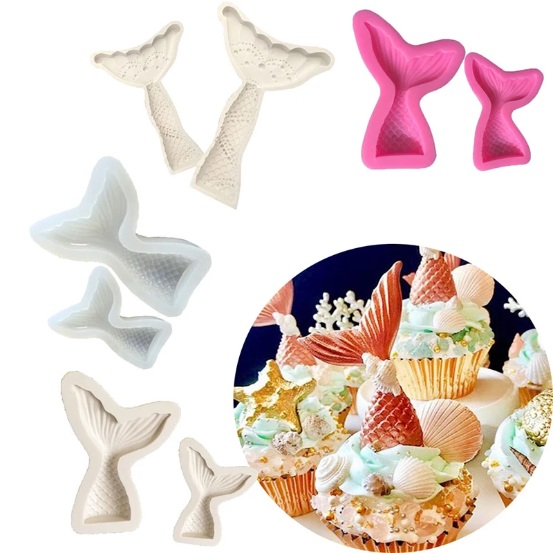 

4 Sets Mermaid Tail Molds For Cupcakes 3D Silicone Fondant Mold Chocolate Candy Soap Moulds Birthday Cake Decoration BakingTools
