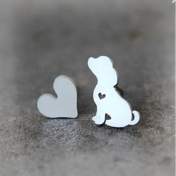

Daisies Puppy And Heart Stud Earrings Tiny Earrings For Women Girl Animal Jewelry