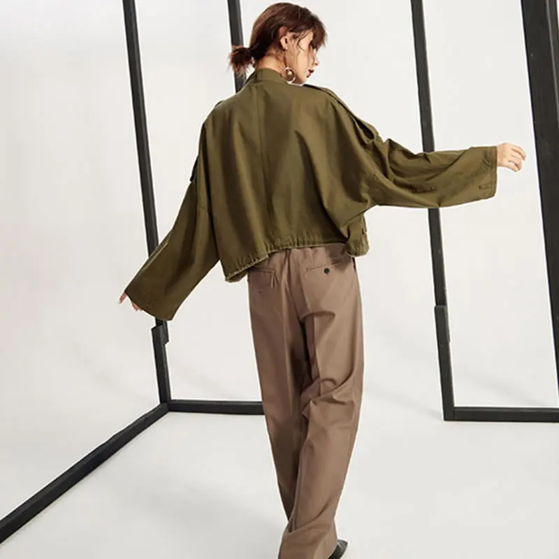 Femelle hg Lyh1210 De Madarin Manteau Couleur Mode Army Corée Lyh1210 Veste Complet Collier Automne Poche Unie Manches Femmes 2018 Green Arrivée khaki Nouvelle UwqIrUOx