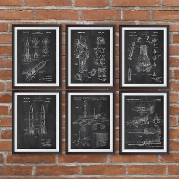 

Space Patent Blueprints Vintage Poster And Prints , Space Ships Illustration Canvas Painting Black White Pictures Home Decor