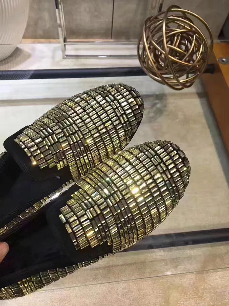Pisos Mujeres Señoras stripes Toe Ocasionales Mujer Plata Negro Mocasines Cristal Con oro Plana Las De Diamantes Oro Zapatos Falsas En Zapato Deslizamiento Piedras Ronda plata fP8XxSq