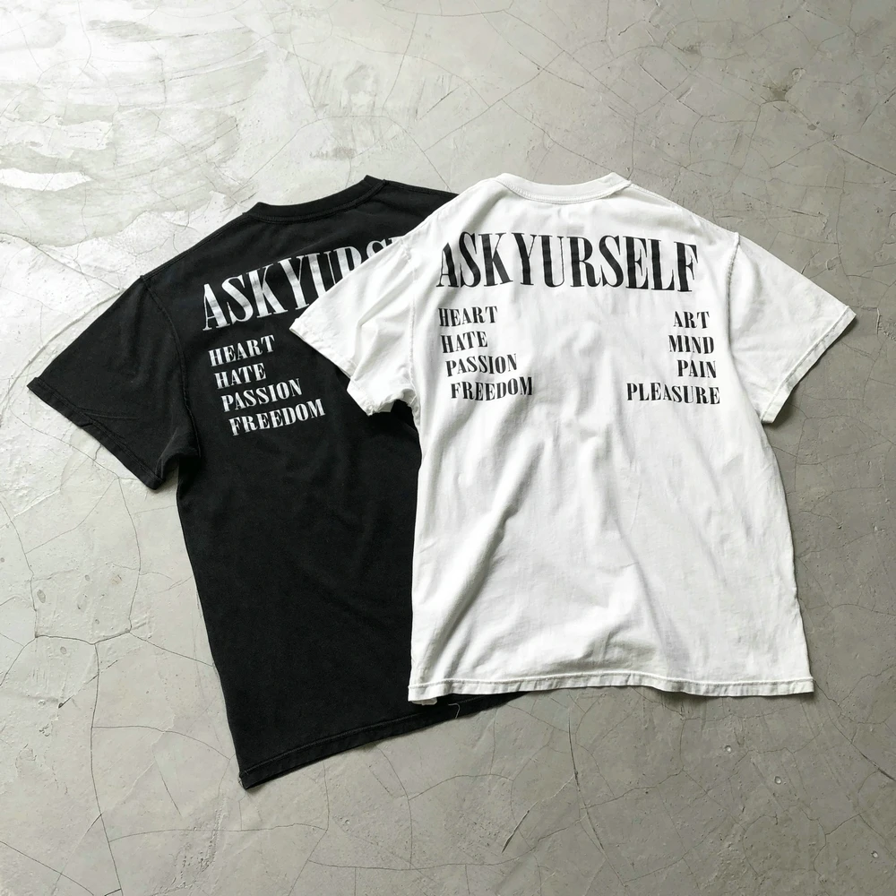 

BLACK/WHITE Tour Feelings ASKYURSELF Tee 2019 Vintage INSIDE OUT Wear ASKYURSELF AYS Print T-shirts Men Loose Cotton AYS T-shirt