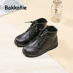 Bakkotie 2018 новые весенние Модная одежда для детей, детская мода девушка обувь из натуральной кожи детские ботинки martin детские черные