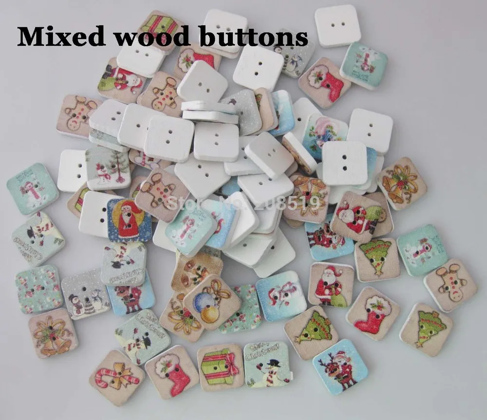 WBNOLW 3/5" square buttons christmas design 150pcs multicolors printed