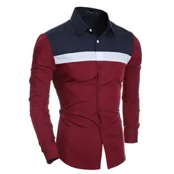Новый Дизайн мужские летние Винтаж тонкий Рубашки для мальчиков Лоскутная Цвета рубашка Повседневная рубашка с длинным рукавом xh995148