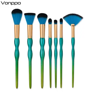

Vonppo Mermaid Makeup Brush Kit 7 Pcs Gourd Handle Beauty Cosmetics Powder Make Up Brush Tools Synthetic Hair Oval Professional